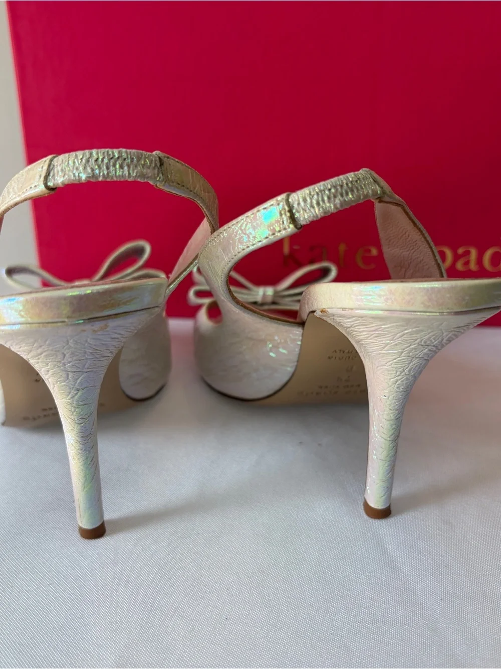 kate spade Iridescent Bow Peep-Toe Slingback Heels - Pearl